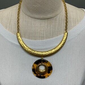 Charter Club Women's Necklace Gold-Tone Chain Animal Print Brown NWT